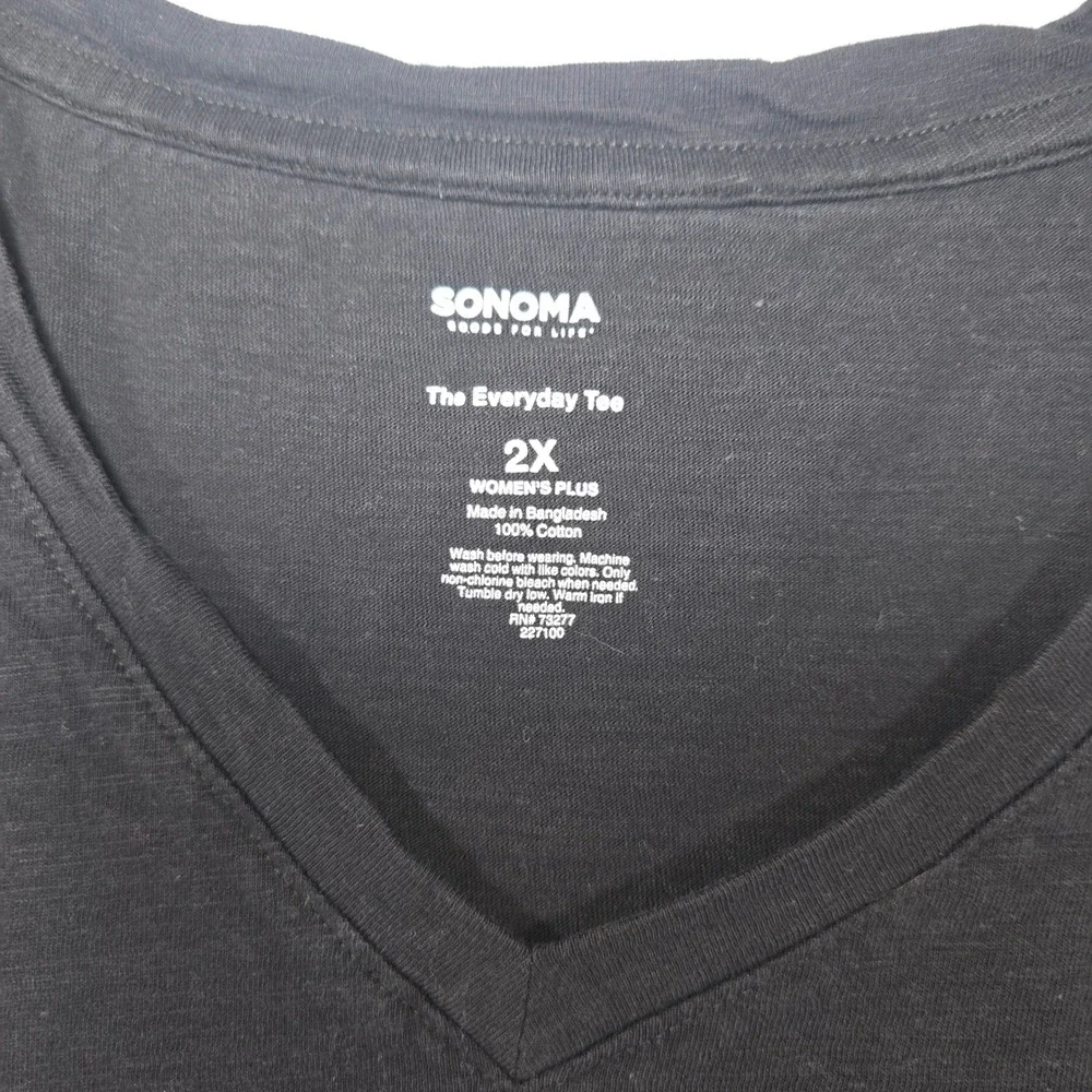 Sonoma Goods For Life Women Black Everyday Tee V-Neck Cotton Plus Size 2X - Picture 3 of 7